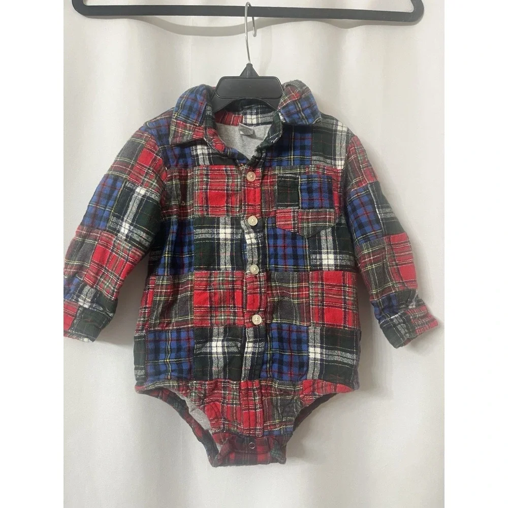 BABY GAP Patchwork Plaid Button Down Size 12 To‎ 18 Months Thick Warm  E75